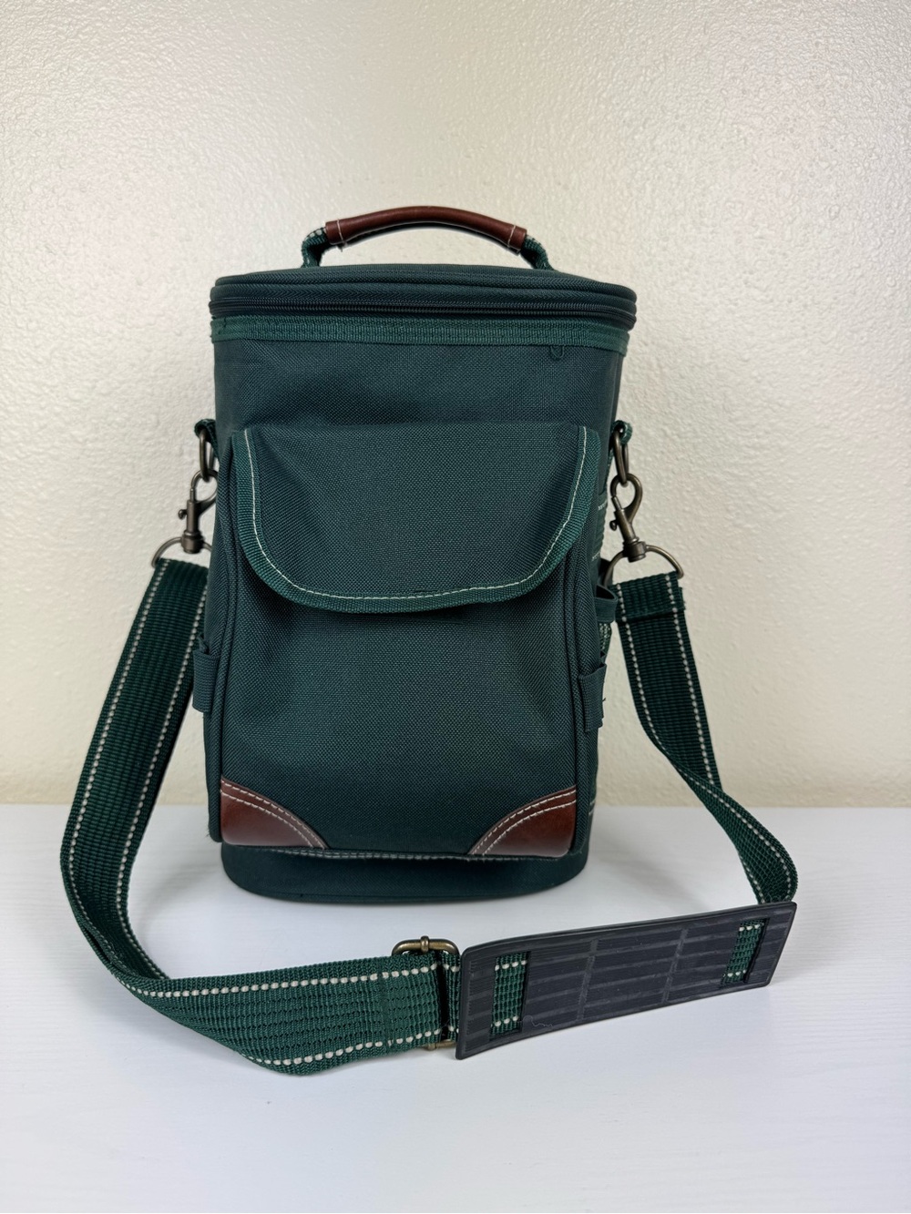 Insulated Wine Beer Bottle Carrier Cooler Tote Bag Golf Picnic 90s Green Vintage